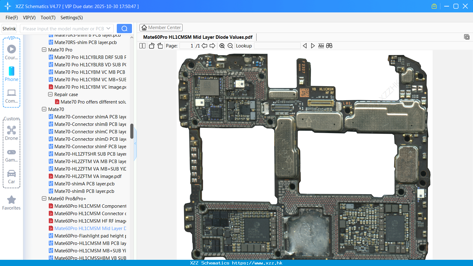 Huawei Mate60Pro HL1CMSM Mid Layer Diode Values